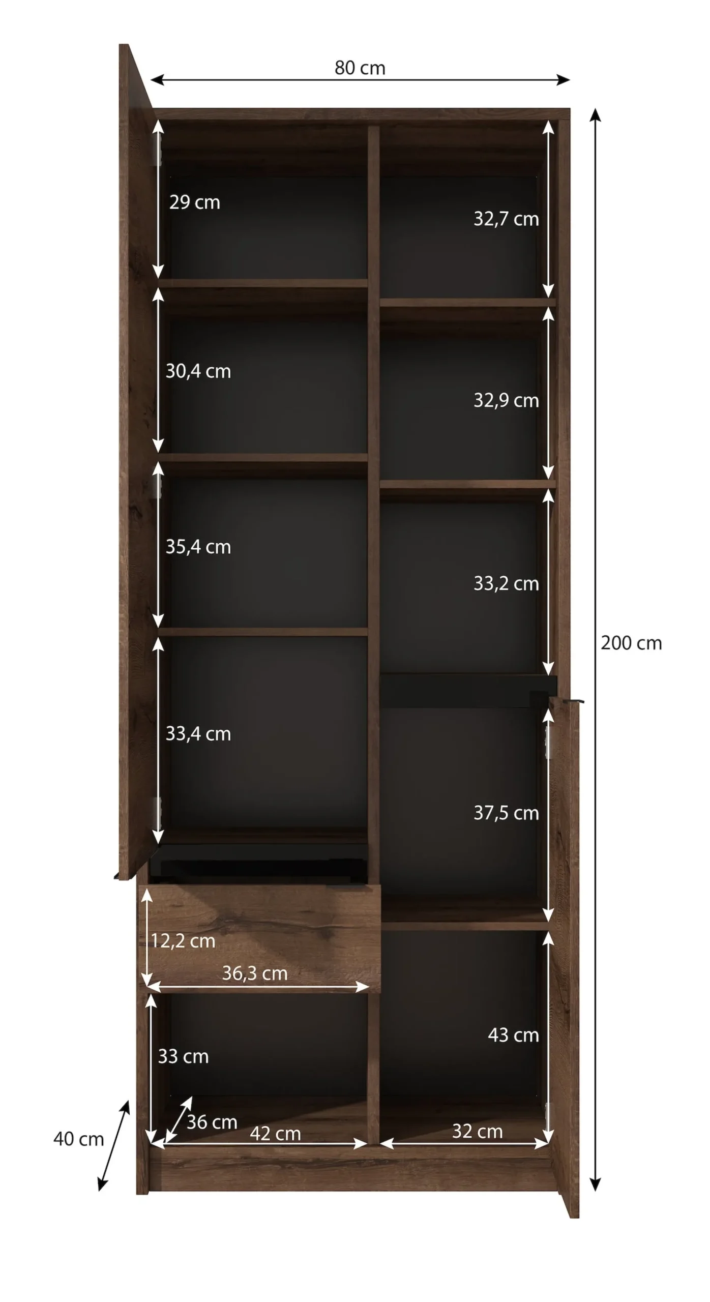 Diplo - Boekenkast - Eiken - 80x40x200 cm