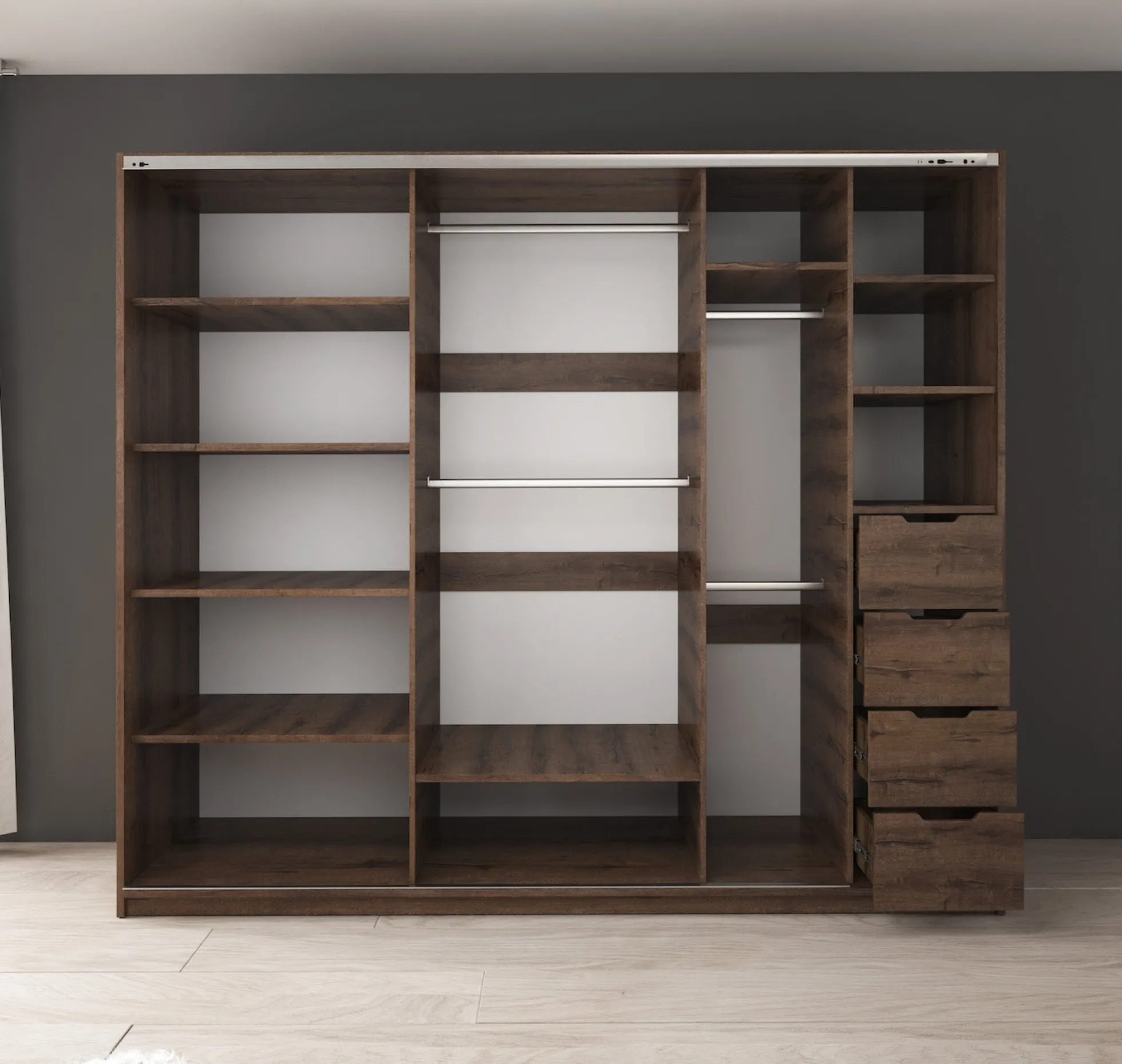 Diplo - Kledingkast met schuifdeuren - Eiken - 250x69x215 cm