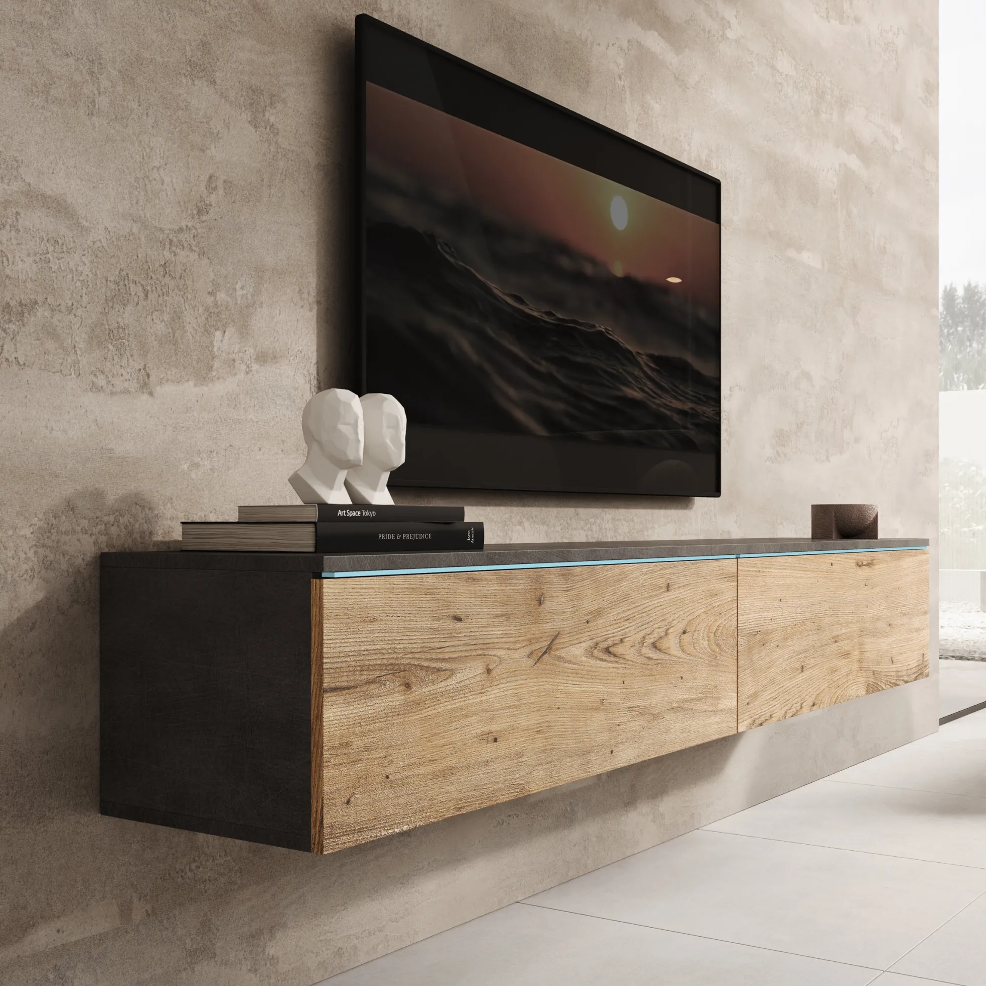 Dixon - TV-Meubel - Eiken/Grijs - 180x33x30 cm