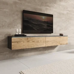 Dixon - TV-Meubel - Eiken/Grijs - 180x33x30 cm