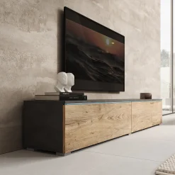 Dixon - TV-Meubel - Eiken/Grijs - 180x33x30 cm