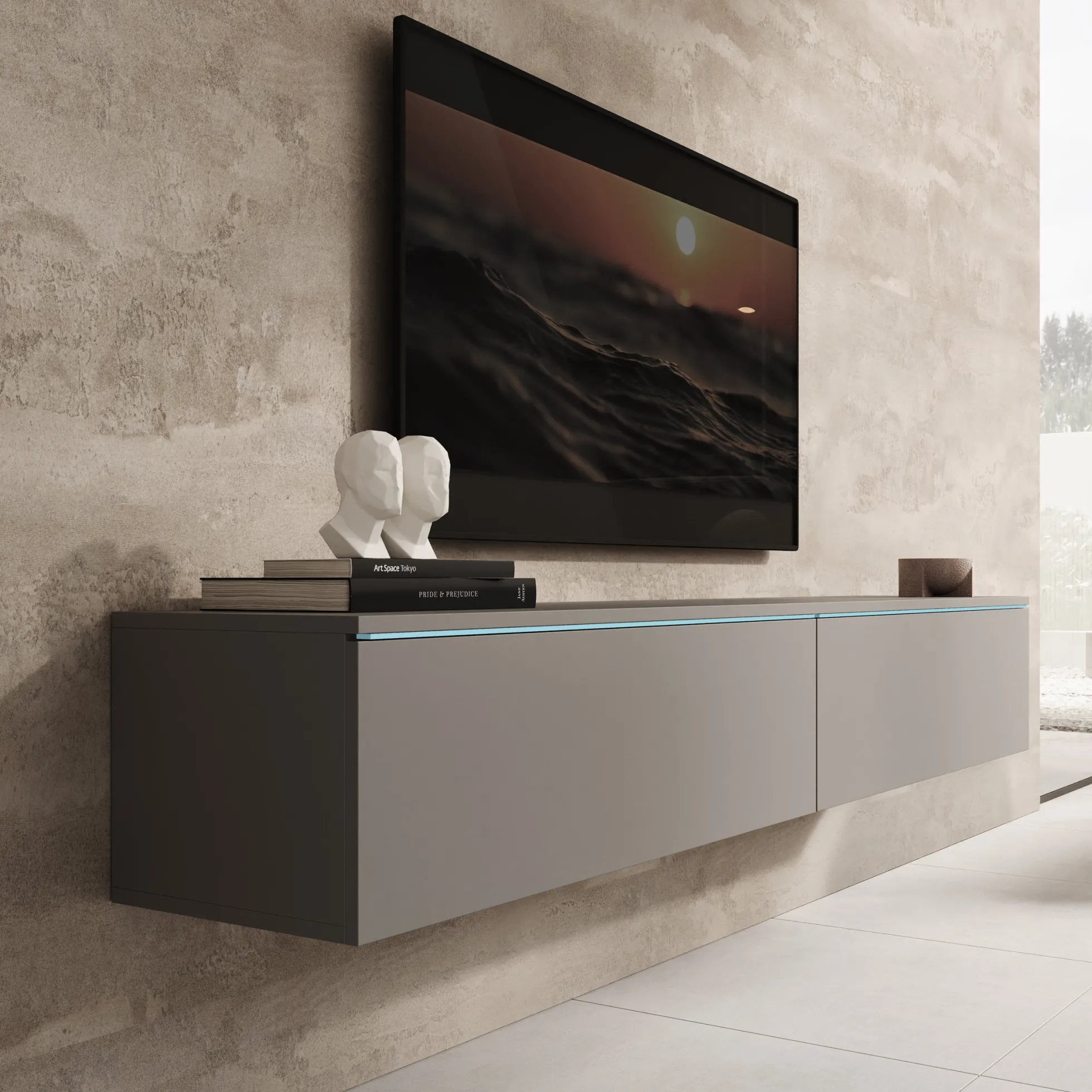 Dixon - TV-Meubel - Grijs - 180x33x30 cm