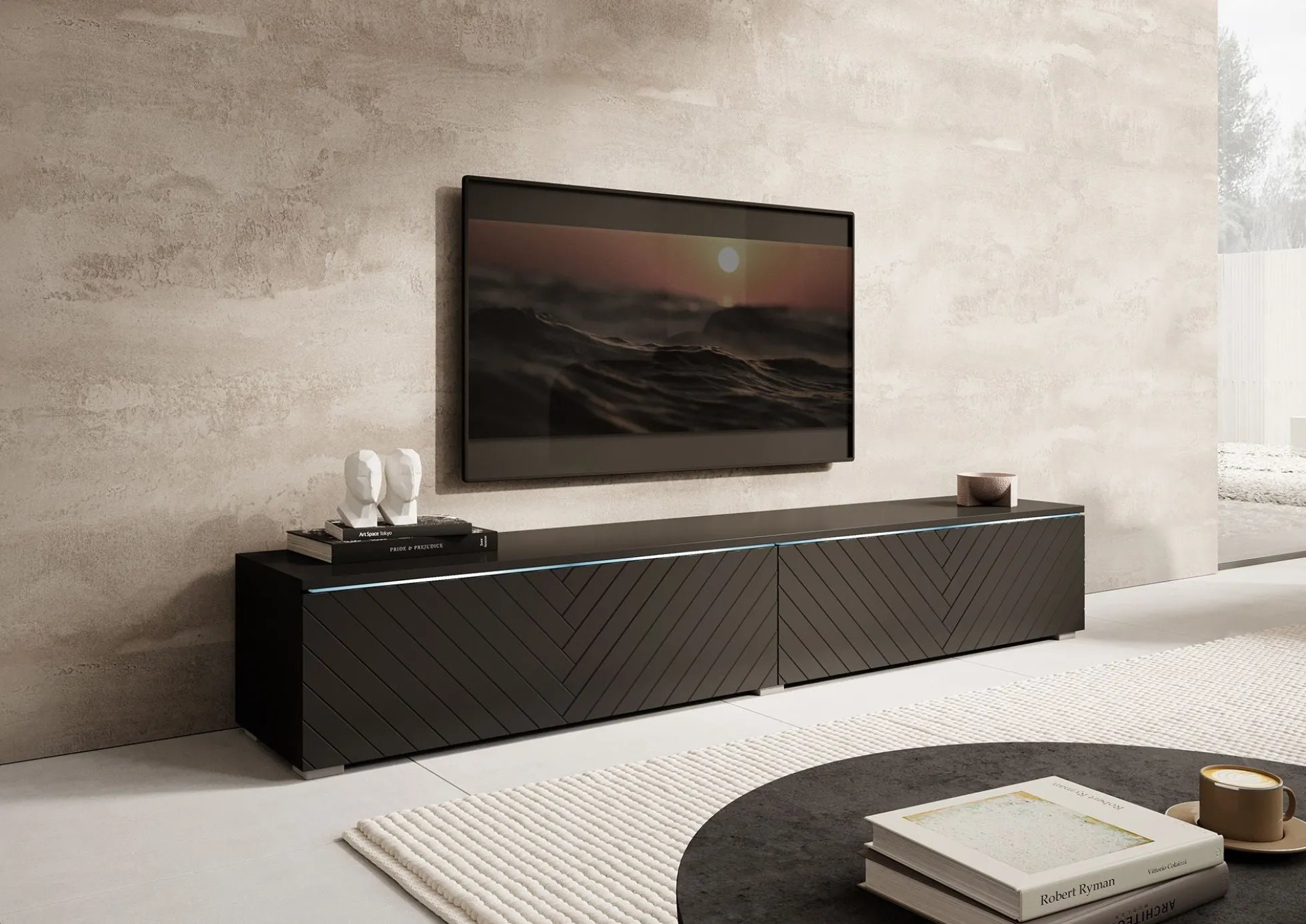 Dixon - TV-Meubel - Zwart visgraat - 180 cm