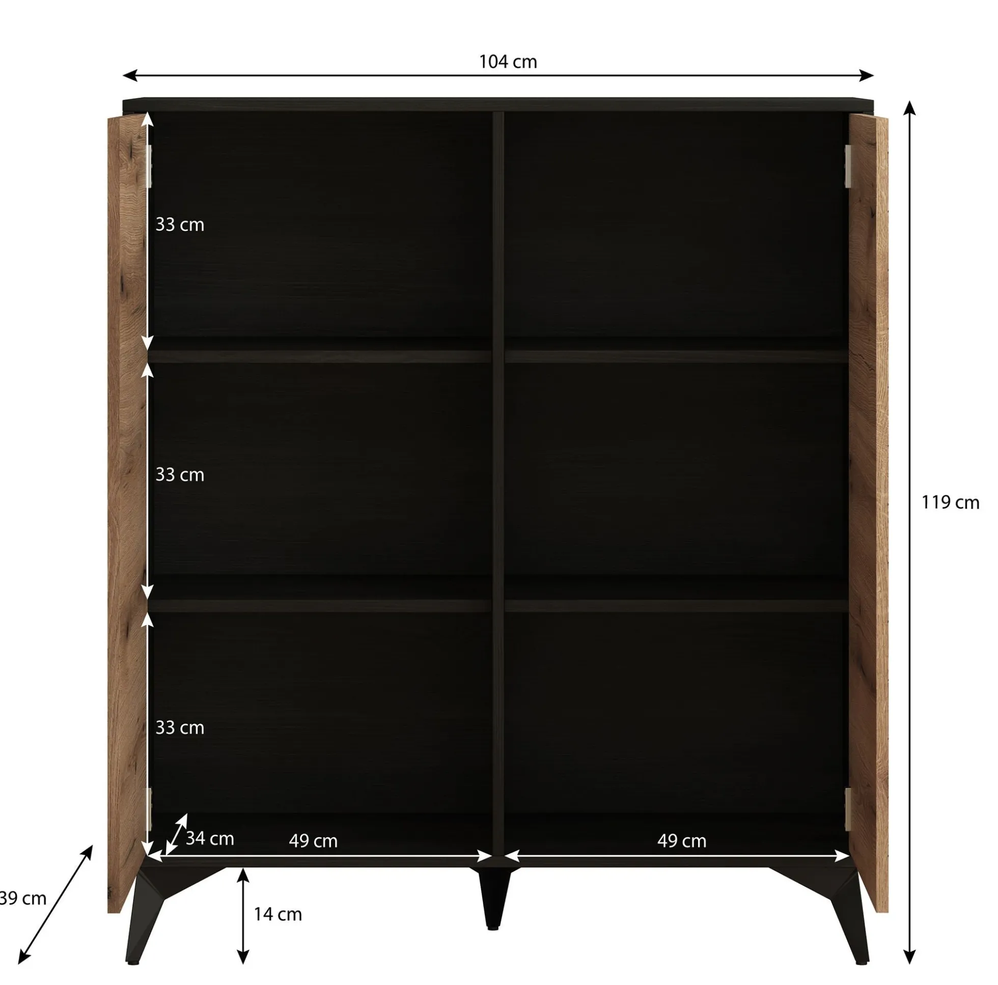Dolores 2 - Dressoir - Eiken/zwart - 104x39x119 cm