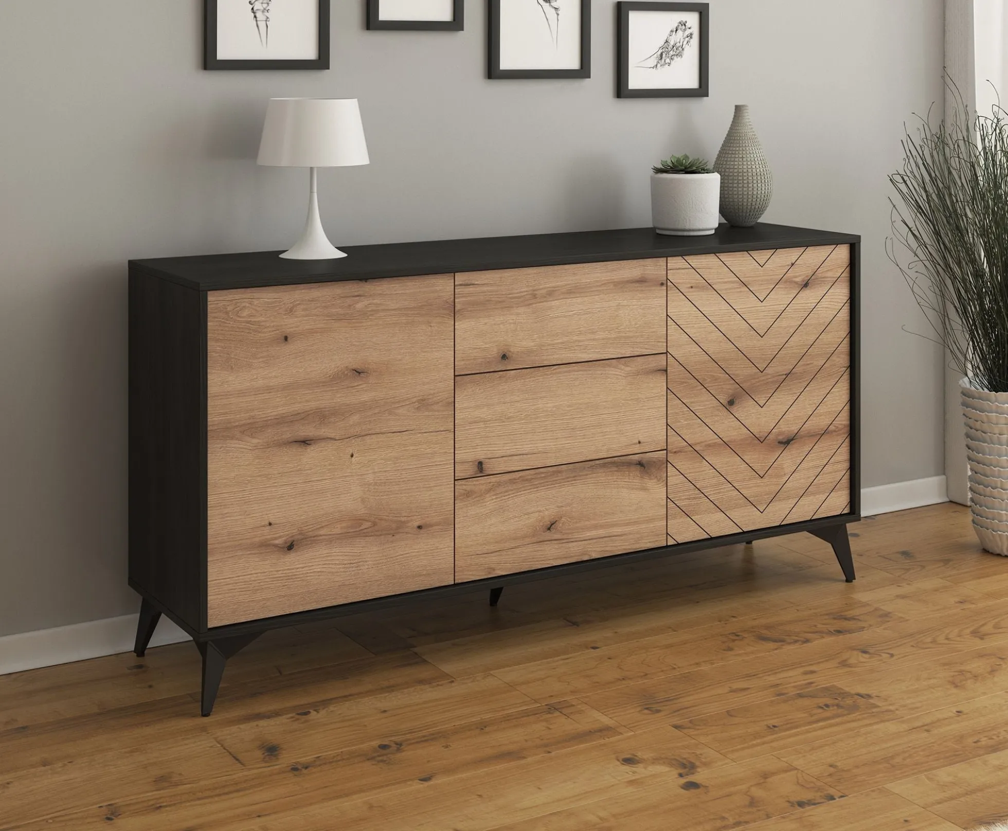 Dolores 4 - Dressoir - Eiken/zwart - 154x39x77 cm