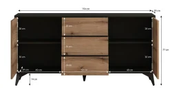 Dolores 4 - Dressoir - Eiken/zwart - 154x39x77 cm