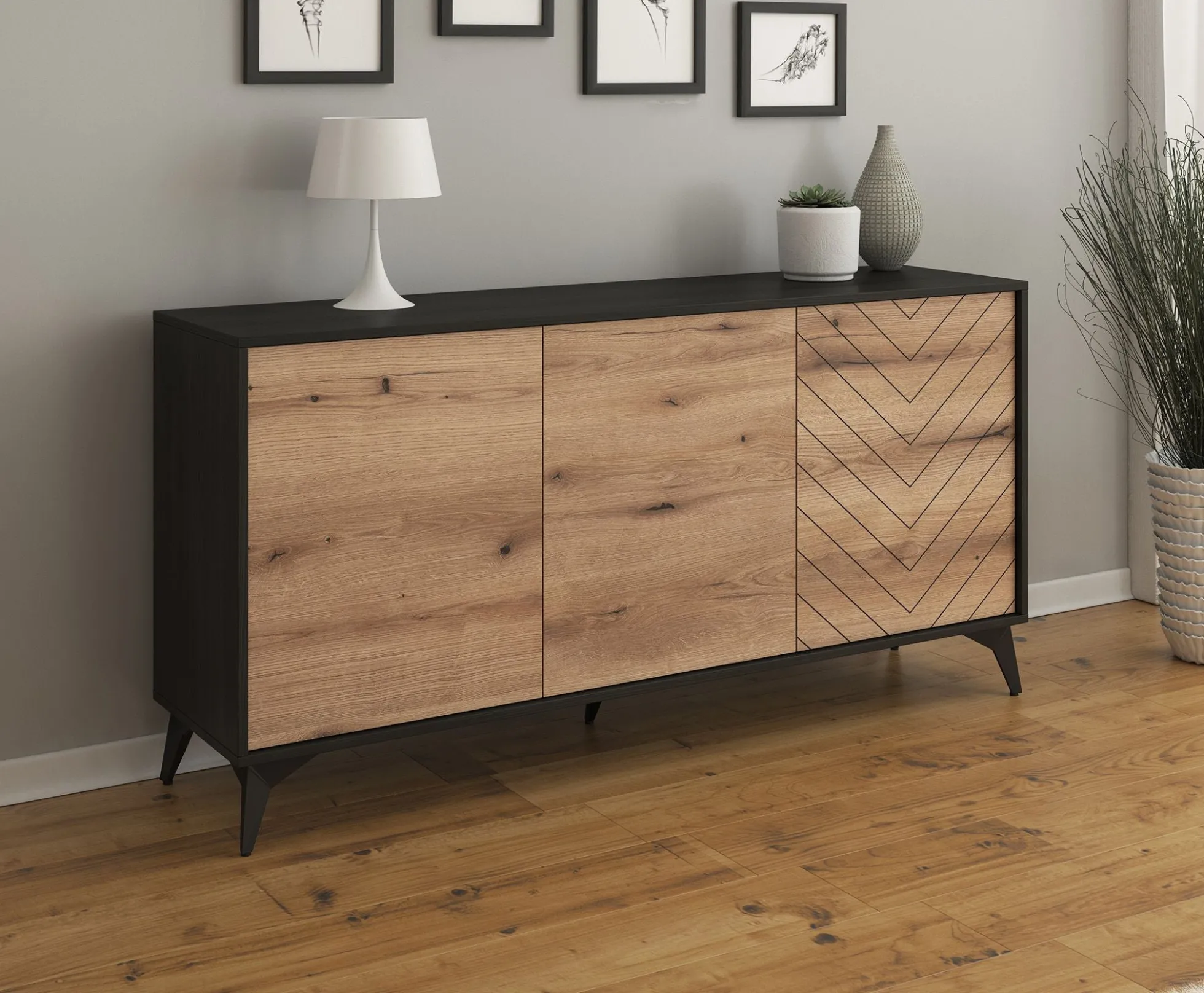 Dolores - Dressoir - Eiken/zwart - 154x39x77 cm