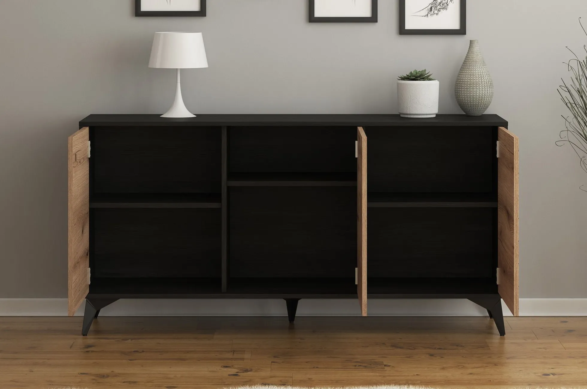 Dolores - Dressoir - Eiken/zwart - 154x39x77 cm