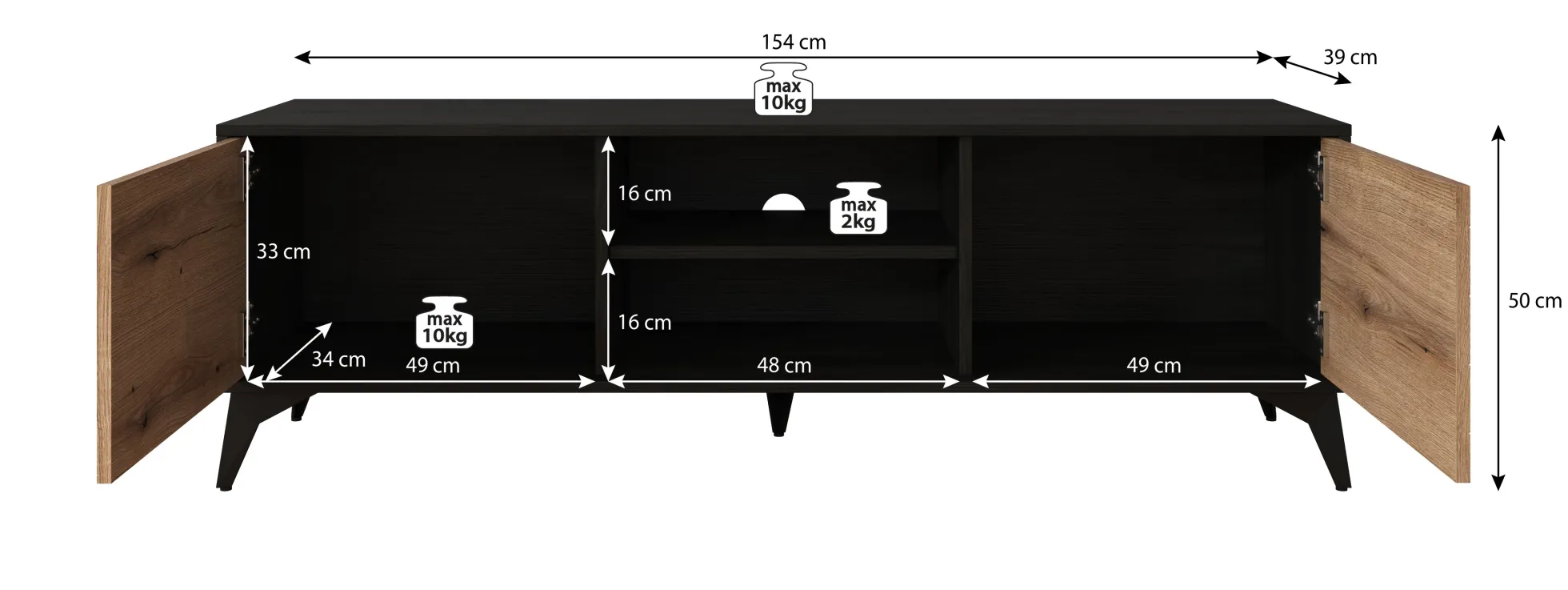 Dolores - TV-Meubel - Eiken/zwart - 154 cm