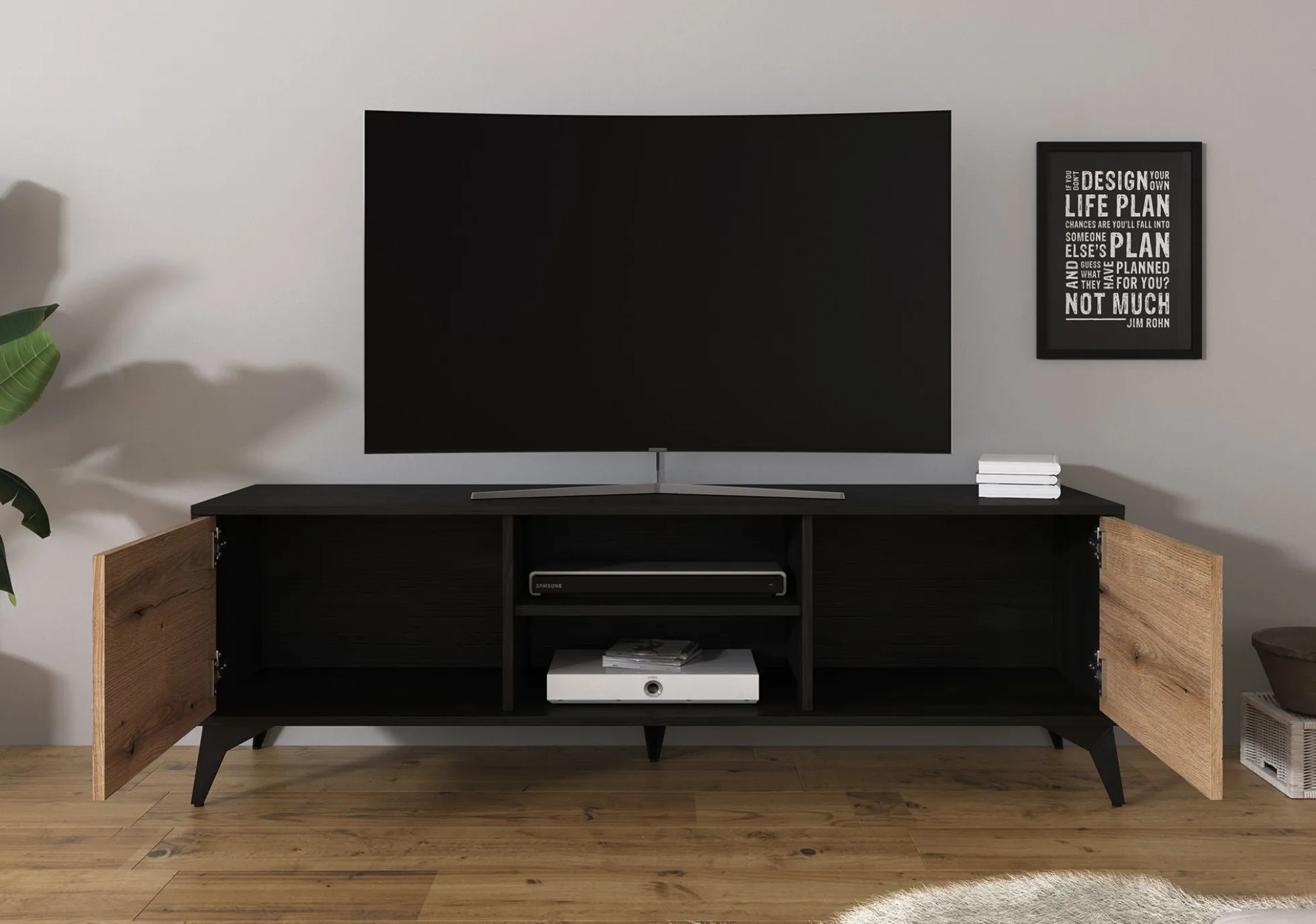 Dolores - TV-Meubel - Eiken/zwart - 154 cm