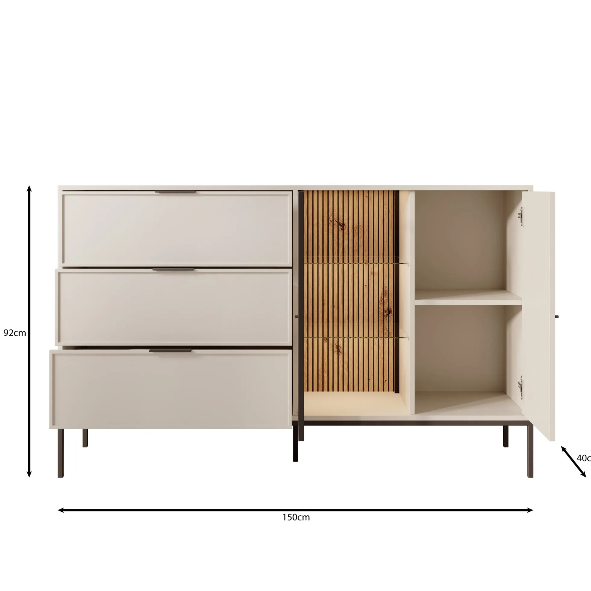 Dominica - Dressoir - Beige - 150x40x92 cm