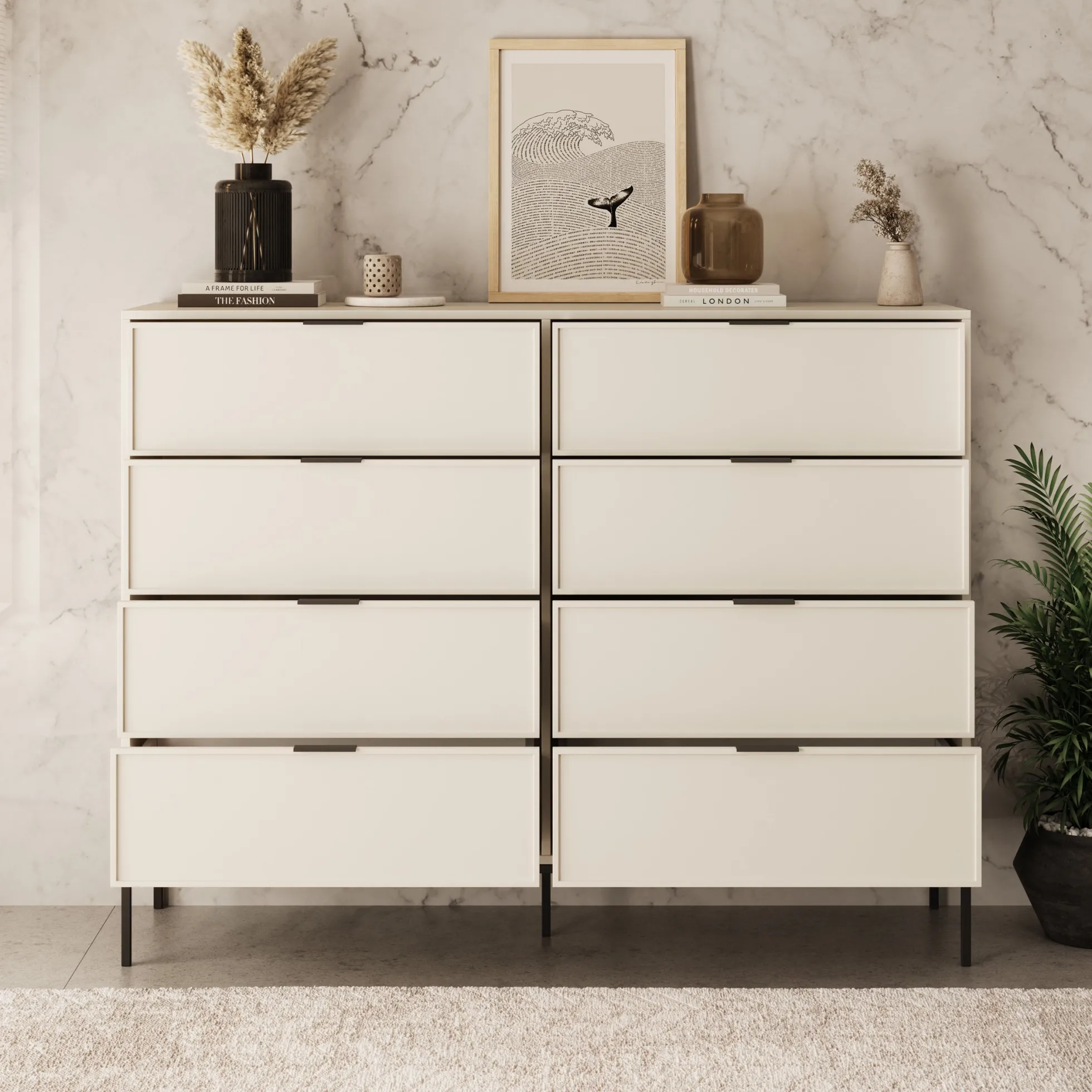 Dominica - Ladekast met 8 lades - Beige - 150x40x115 cm