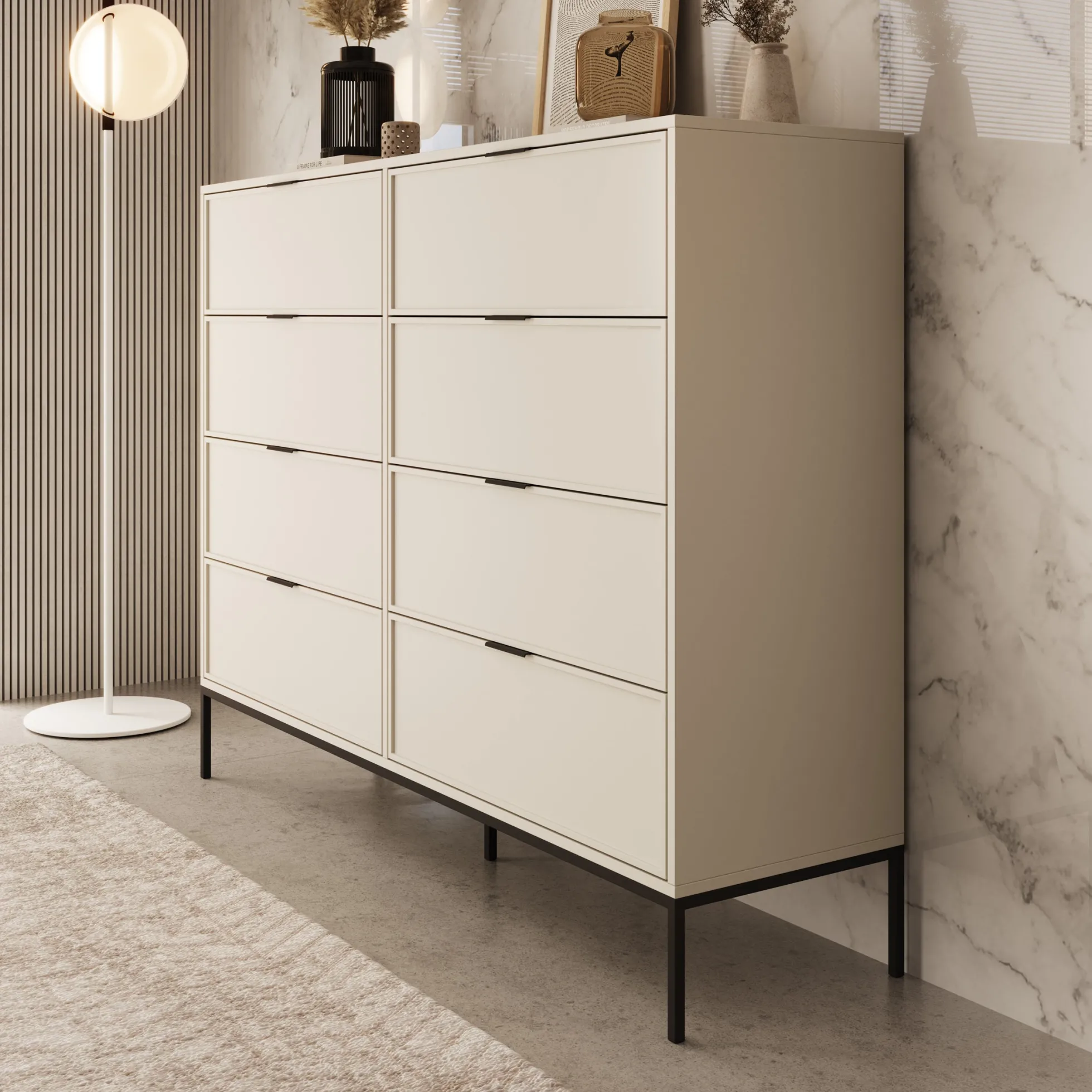 Dominica - Ladekast met 8 lades - Beige - 150x40x115 cm