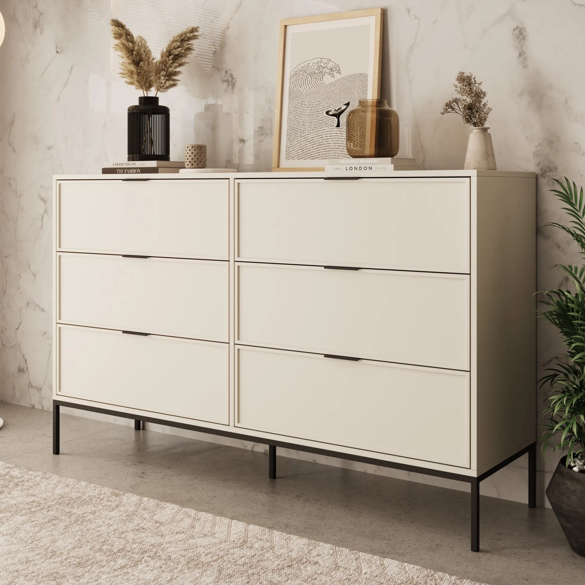 Dominica - Ladekast met 6 lades - Beige - 150x40x92 cm
