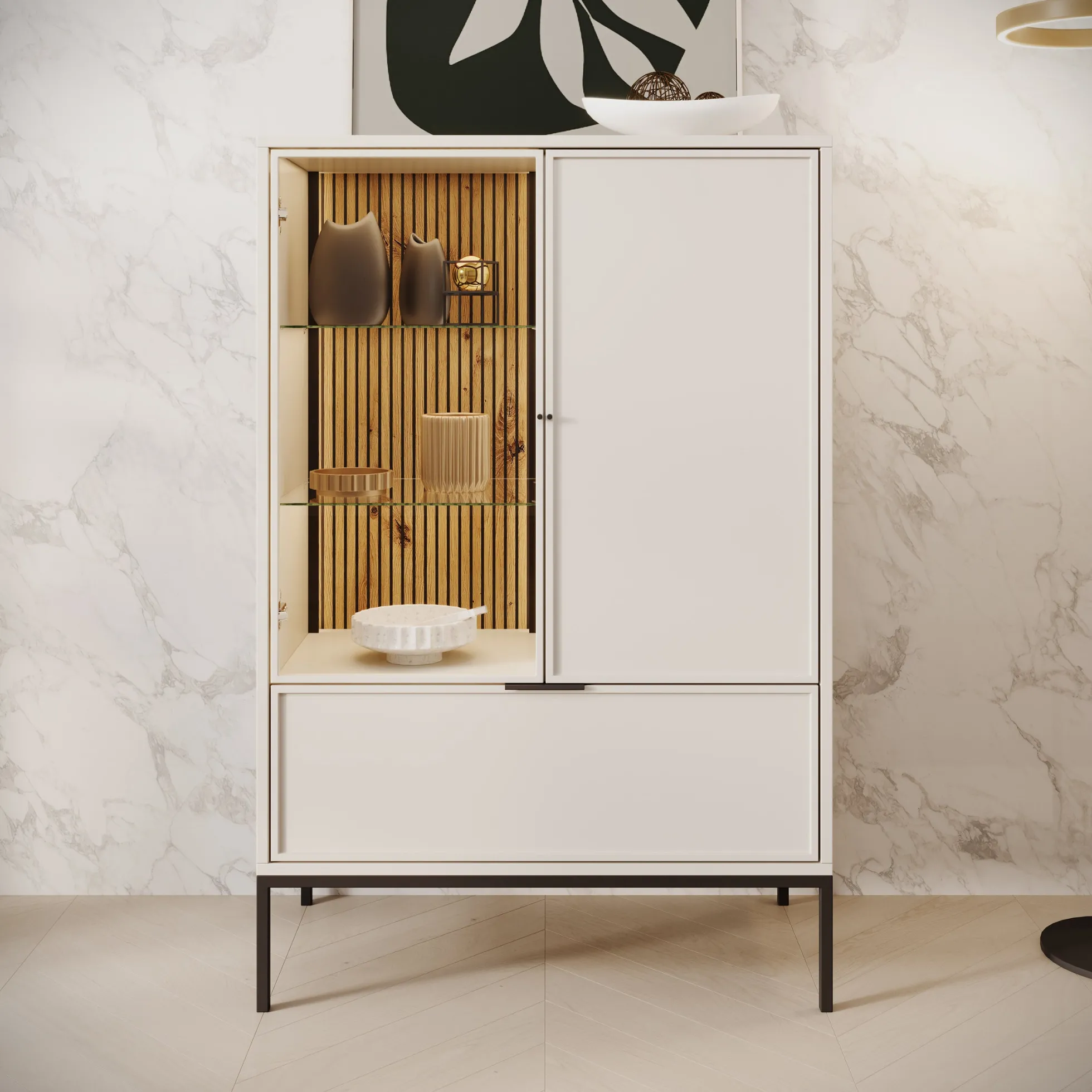 Dominica - Vitrinekast - Beige - 76x40x115 cm