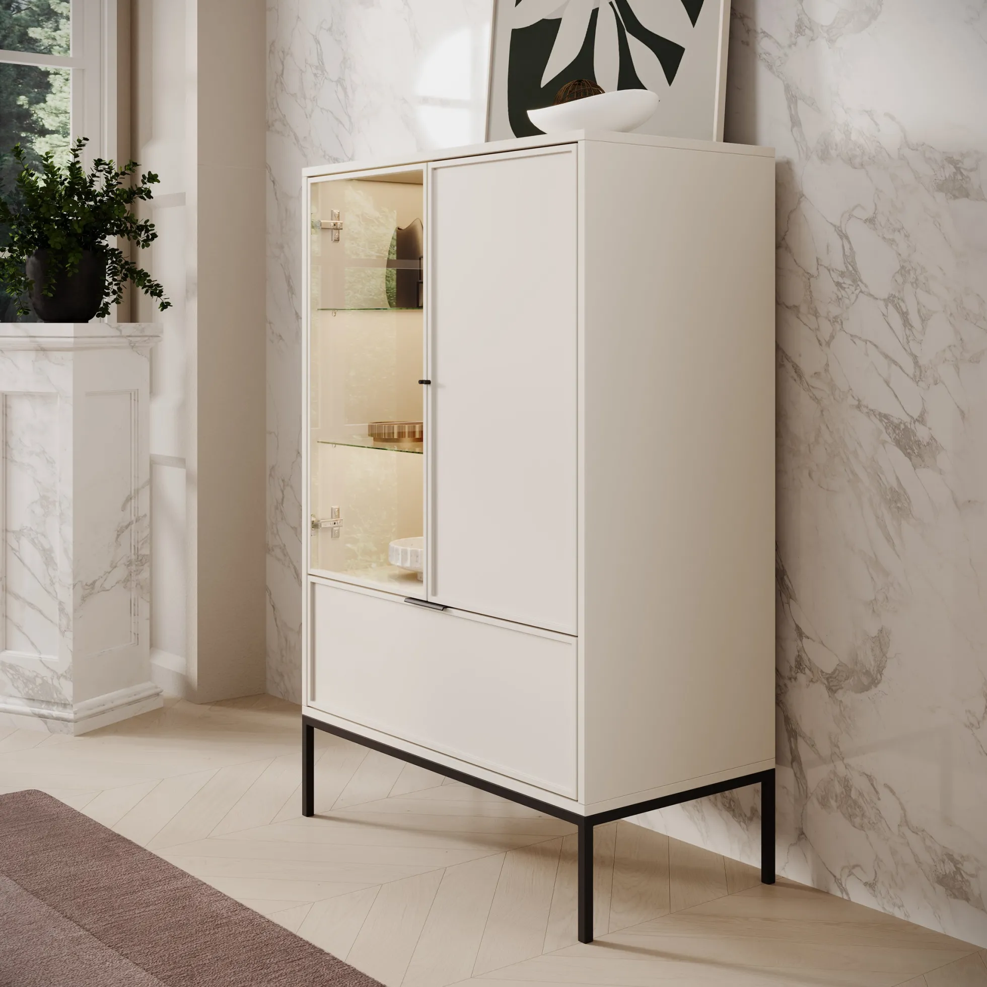 Dominica - Vitrinekast - Beige - 76x40x115 cm