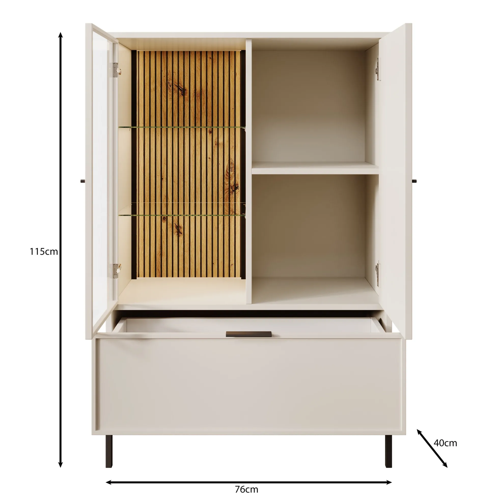Dominica - Vitrinekast - Beige - 76x40x115 cm