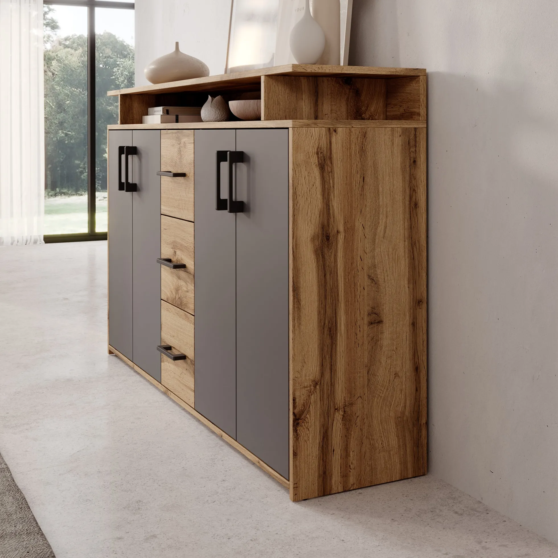 Duna 2 - Dressoir - Eikenpatroon/Antraciet - 139x34x90 cm