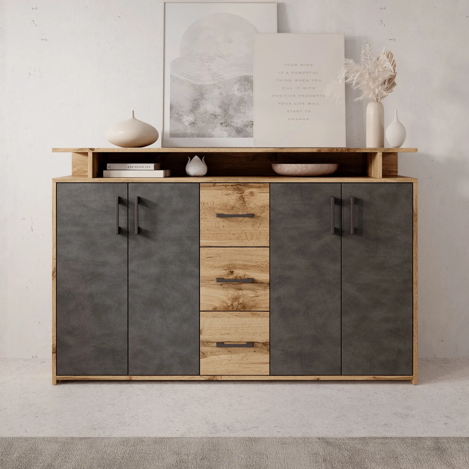 Duna - Dressoir - Eikenpatroon/Grijs - 139x34x90 cm