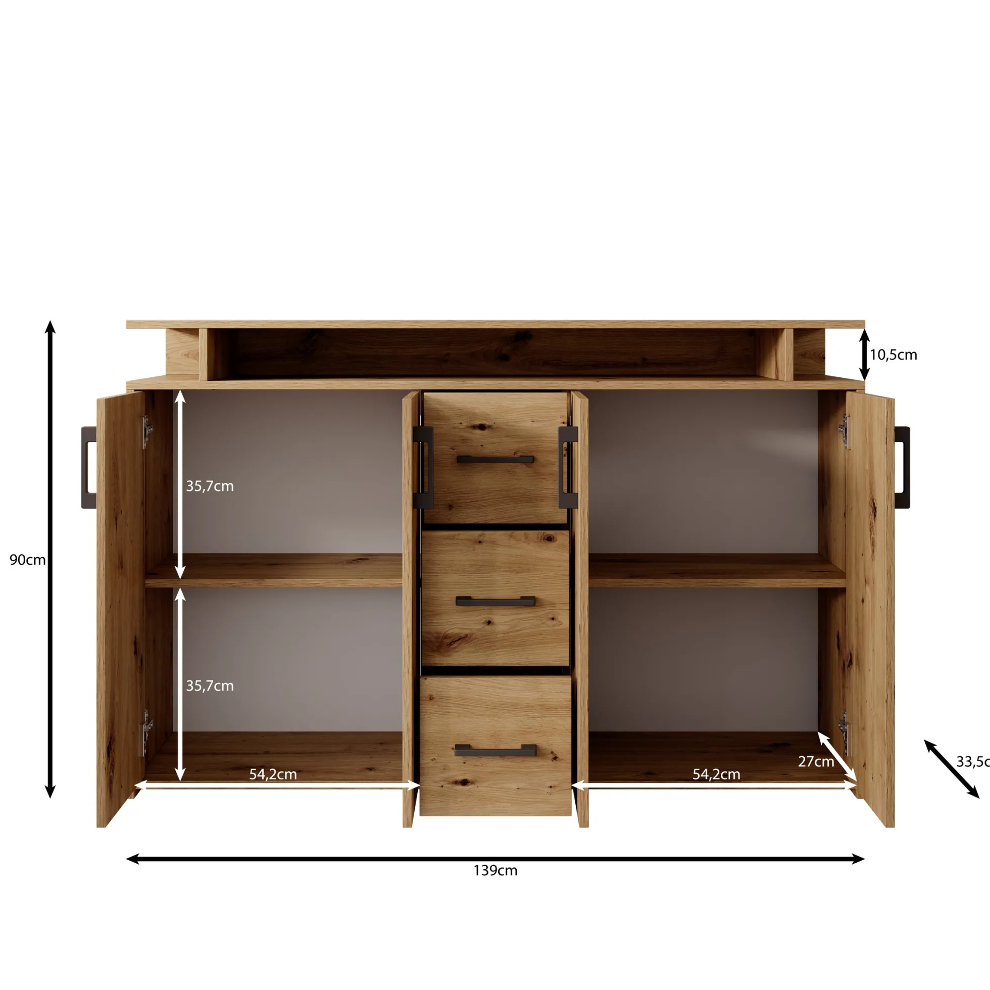 Duna - Dressoir - Eikenpatroon/Grijs - 139x34x90 cm