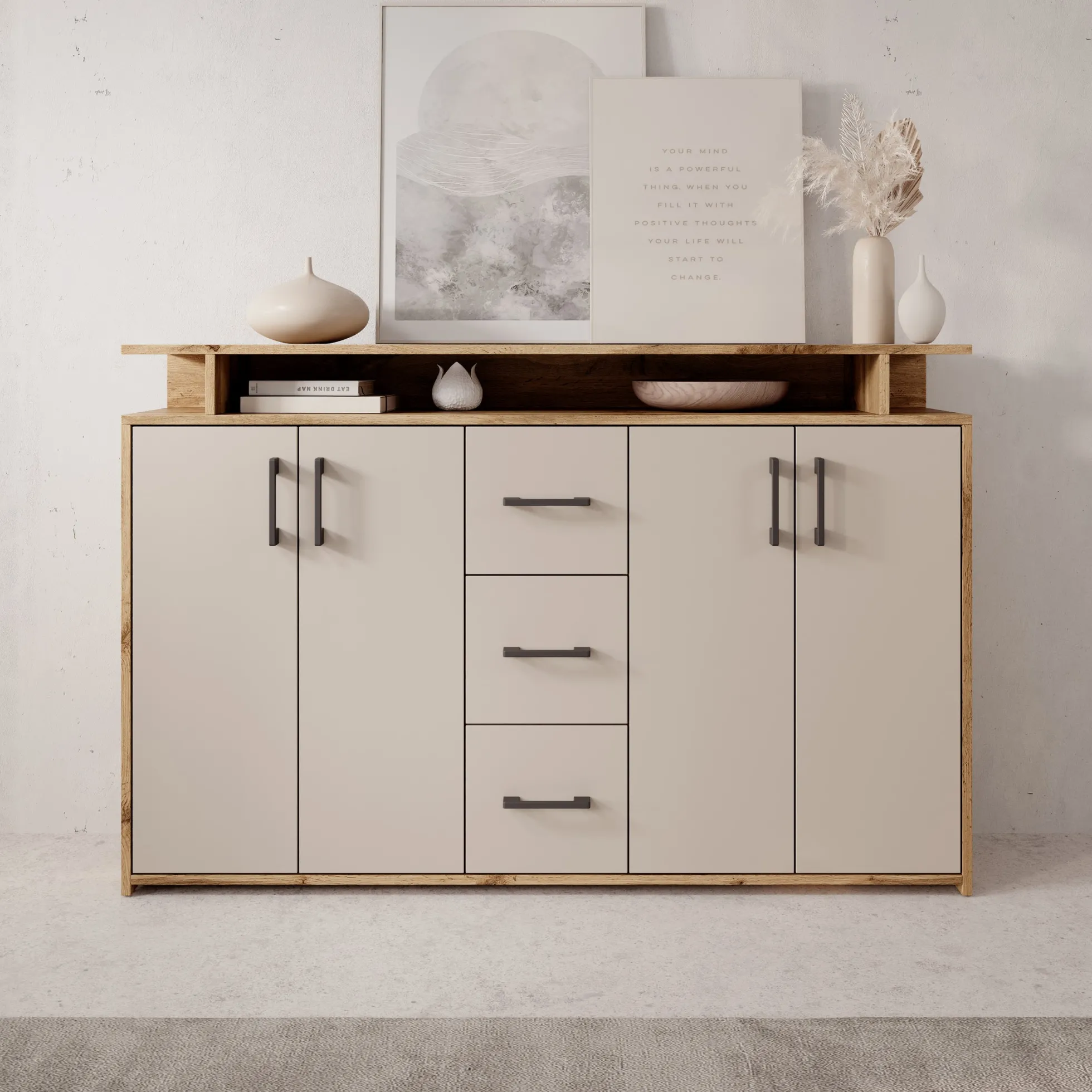 Duna - Dressoir - Eikenpatroon/Beige - 139x34x90 cm