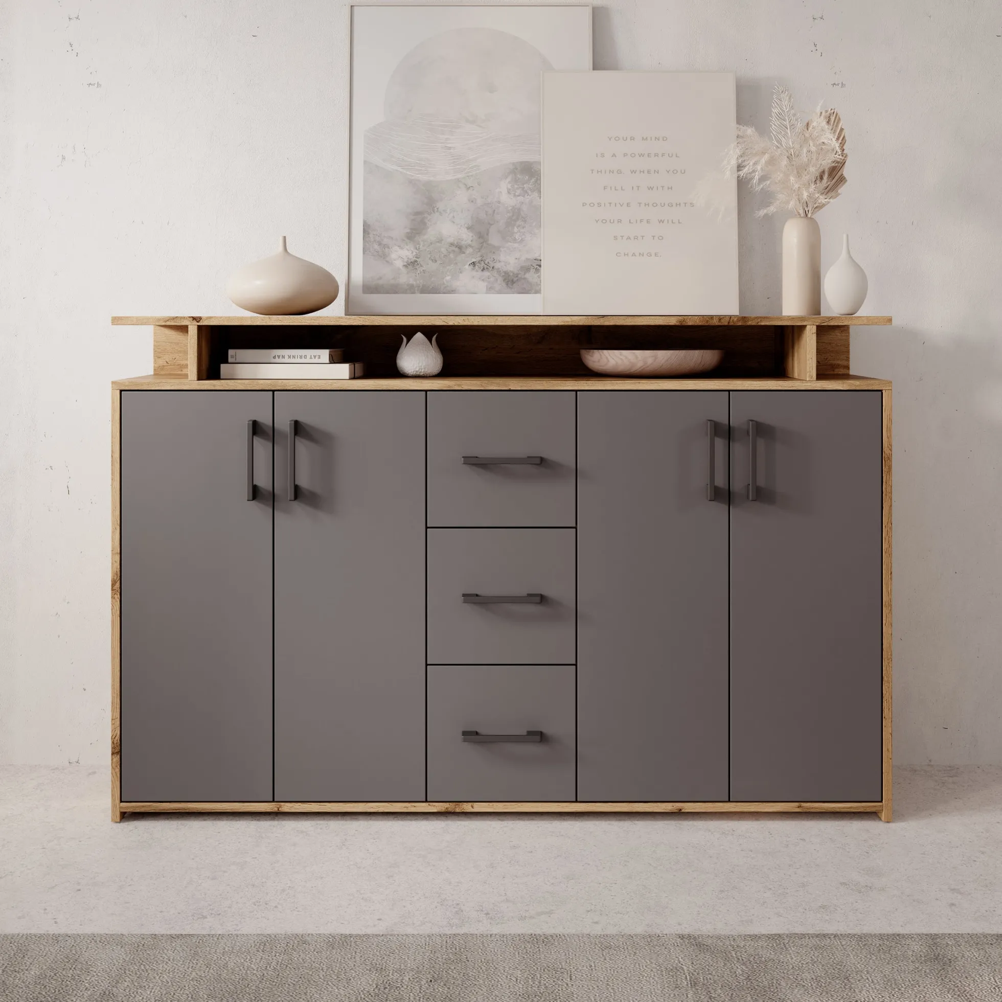 Duna - Dressoir - Eikenpatroon/Antraciet - 139x34x90 cm