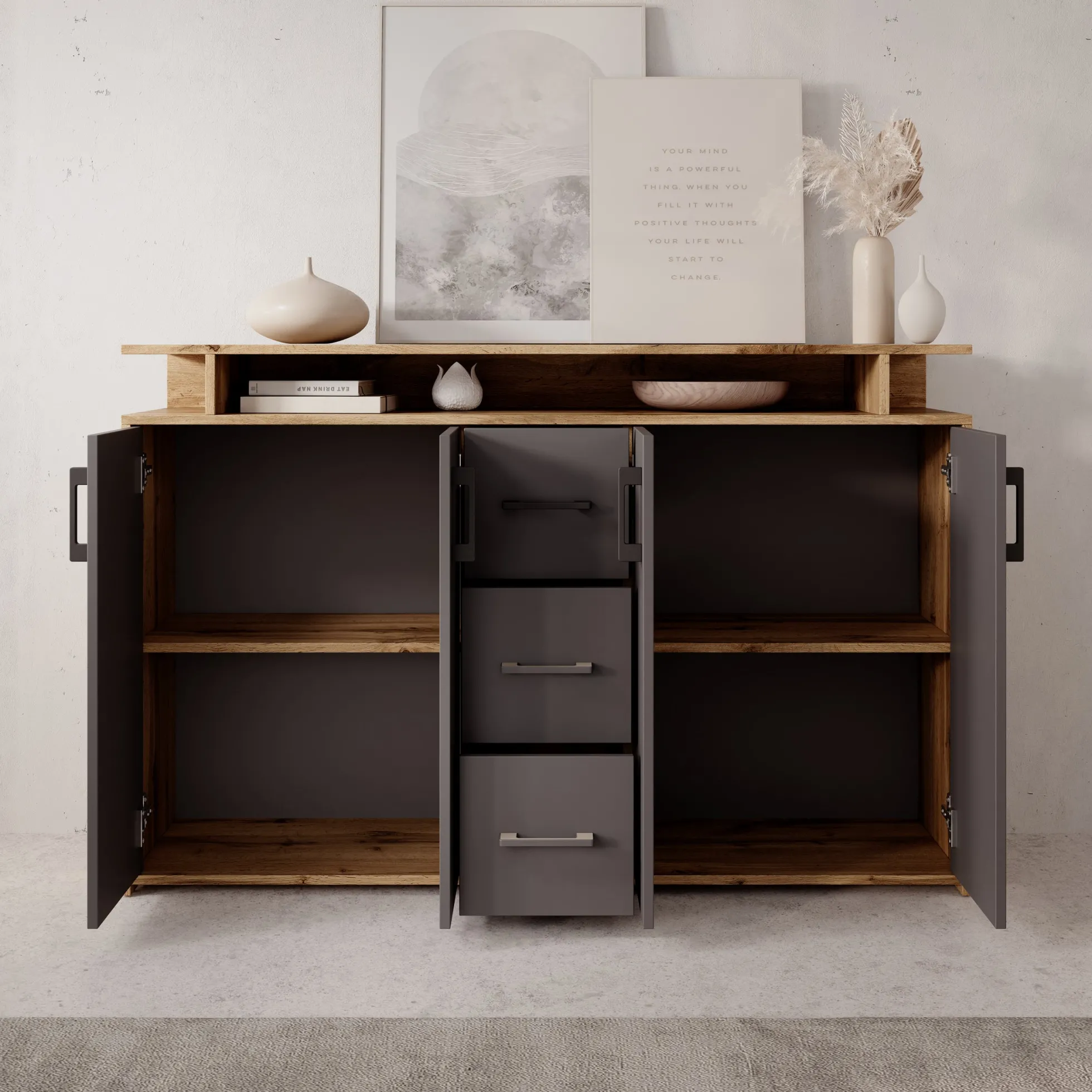 Duna - Dressoir - Eikenpatroon/Antraciet - 139x34x90 cm