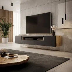 Dylan - TV-Meubel - Mat zwart/eiken - 200 cm