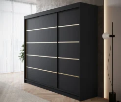 Eagle - Kledingkast met schuifdeuren - Zwart - 250x58x215 cm