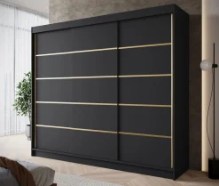 Eagle - Kledingkast met schuifdeuren - Zwart - 250x58x215 cm