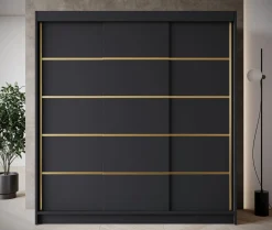 Eagle - Kledingkast met schuifdeuren - Zwart - 200x58x215 cm