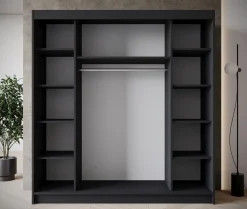 Eagle - Kledingkast met schuifdeuren - Zwart - 200x58x215 cm