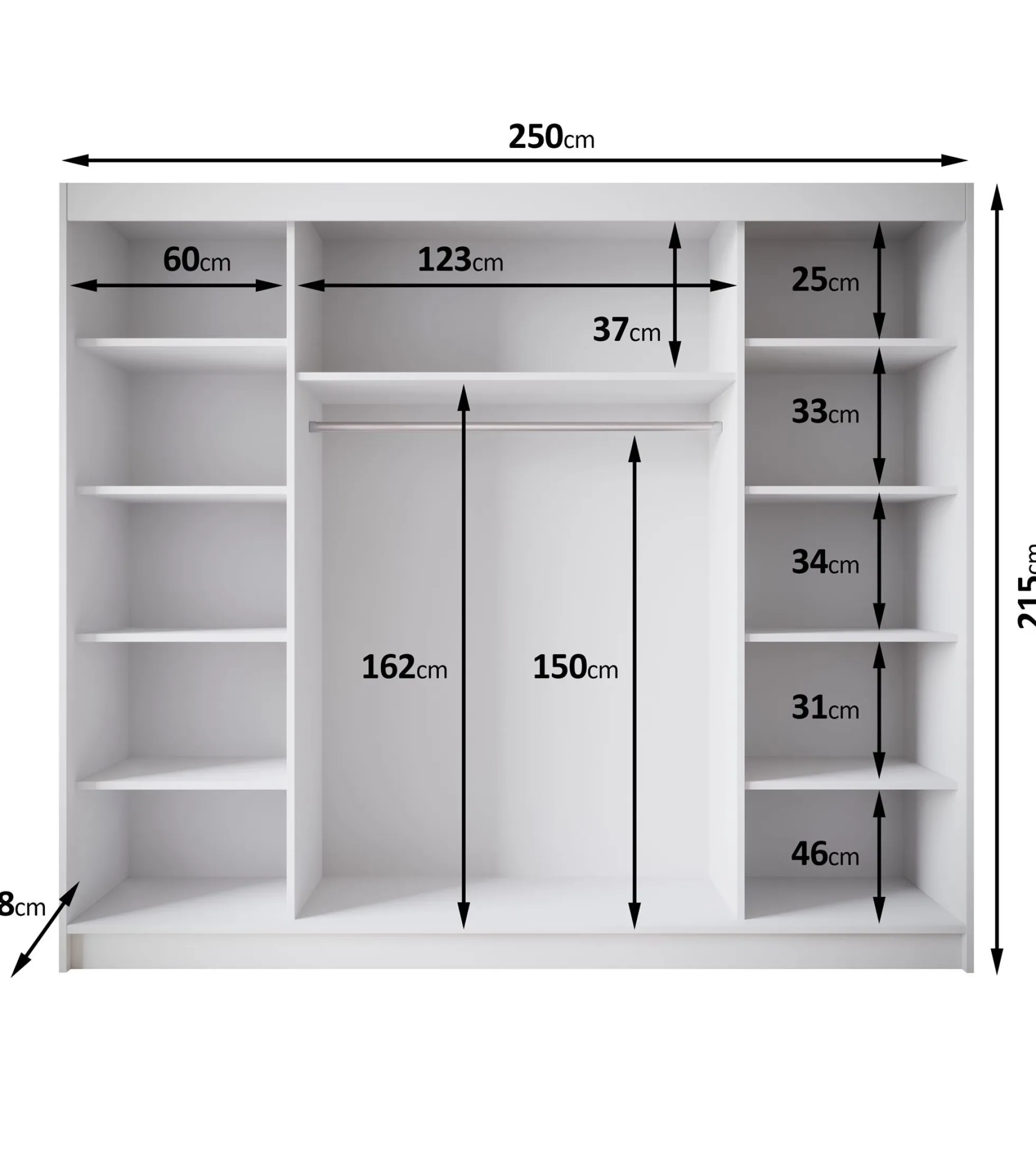Eagle - Kledingkast met spiegel - Beige - 250x58x215 cm