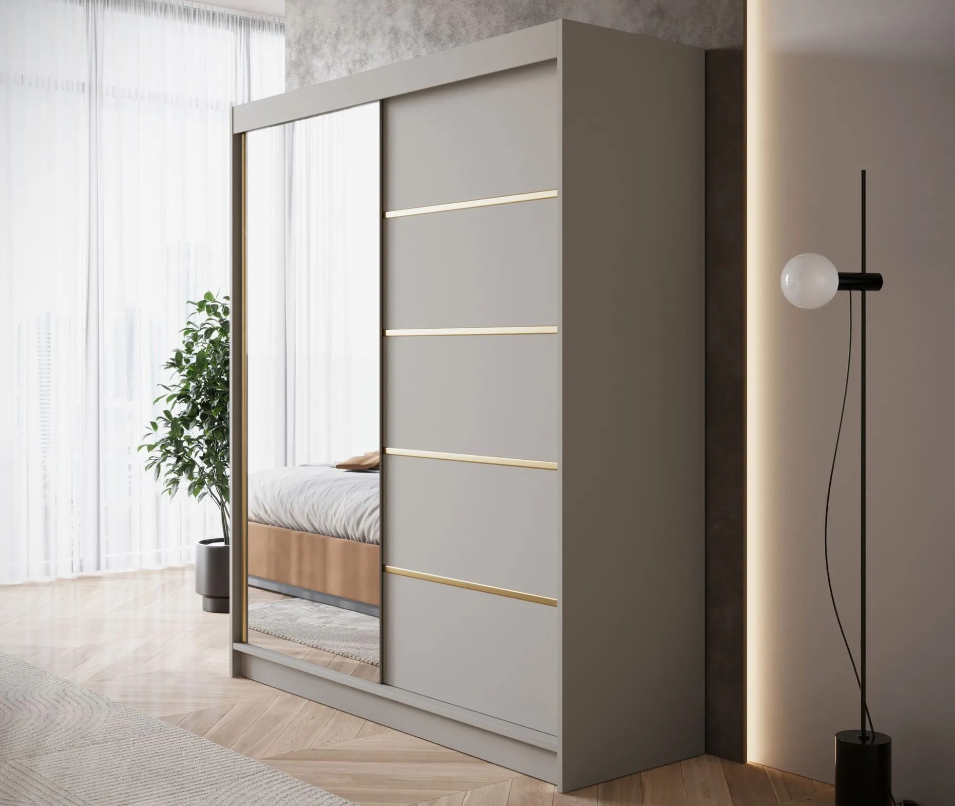 Eagle - Kledingkast met spiegel - Beige - 180x58x215 cm