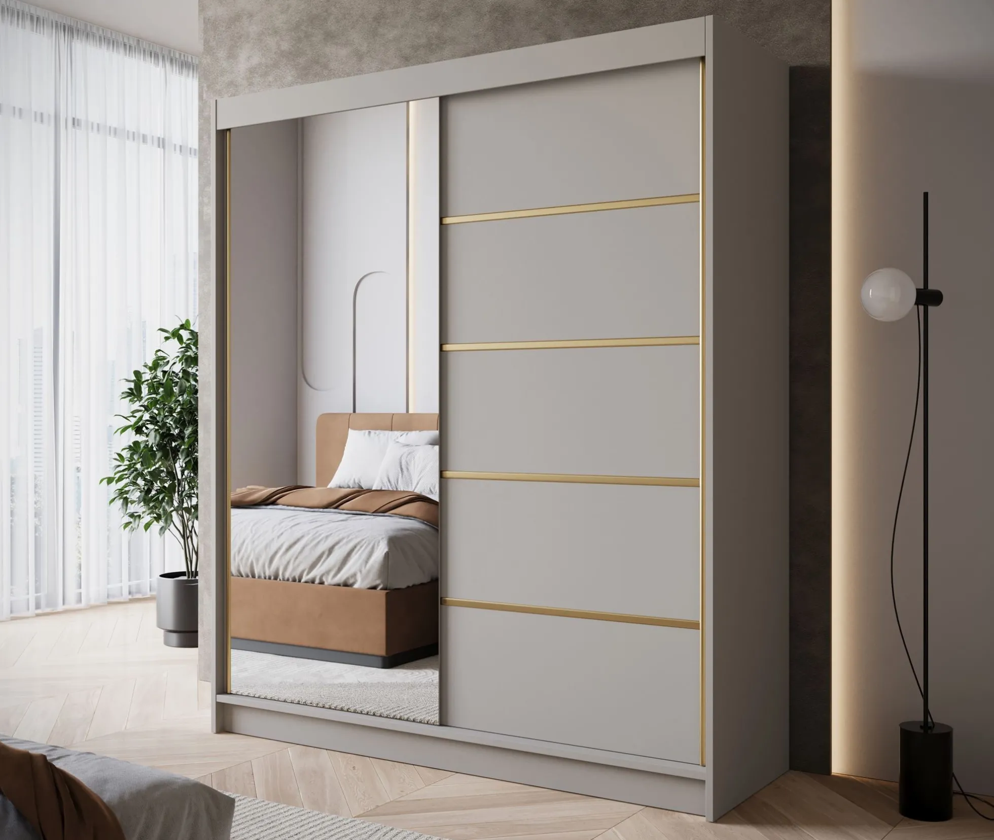 Eagle - Kledingkast met spiegel - Beige - 180x58x215 cm