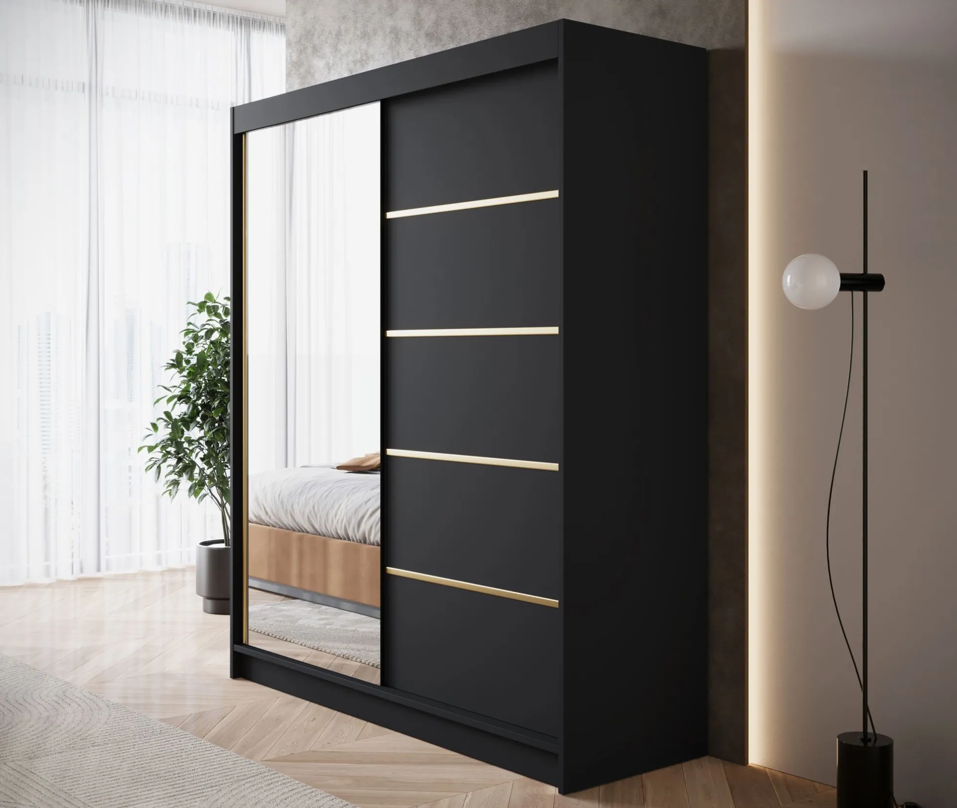 Eagle - Kledingkast met spiegel - Zwart - 180x58x215 cm