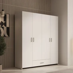 Elario - Kledingkast 4 deurs - Wit - 159x54x191 cm