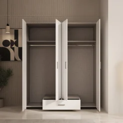 Elario - Kledingkast 4 deurs - Wit - 159x54x191 cm