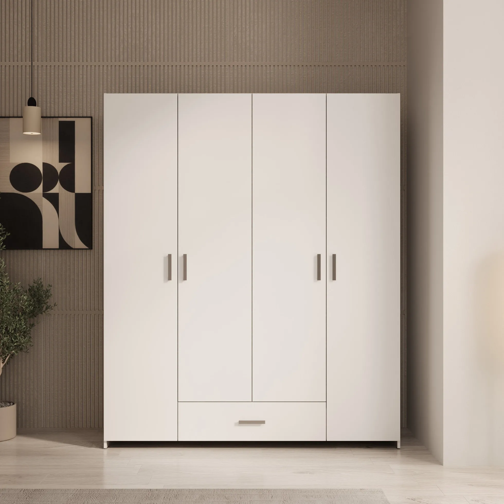 Elario - Kledingkast 4 deurs - Wit - 159x54x191 cm