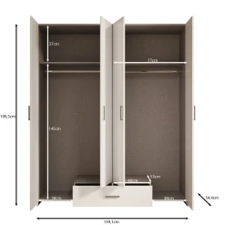 Elario - Kledingkast 4 deurs - Wit - 159x54x191 cm