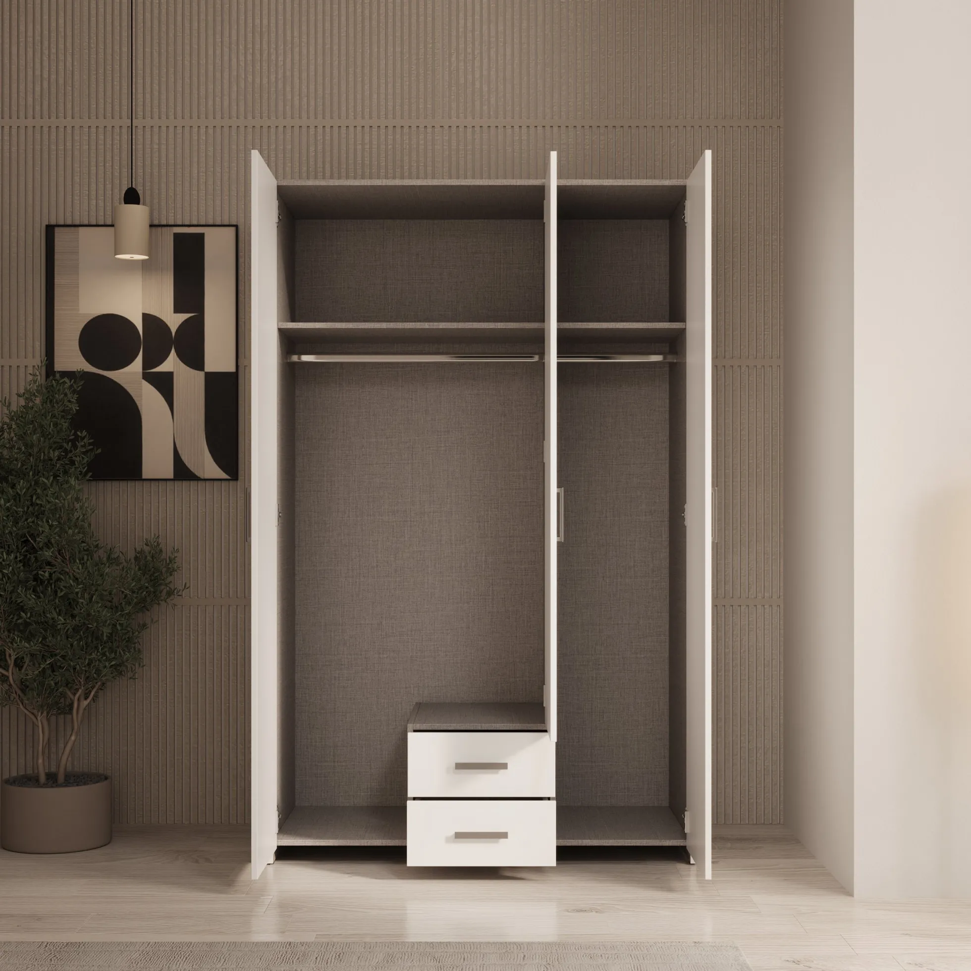Elario - Kledingkast 3 deurs - Wit - 119x54x191 cm