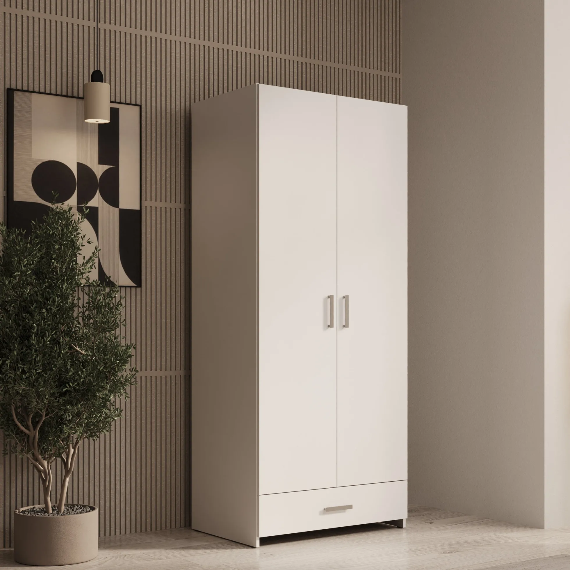 Elario - Kledingkast met 2 deuren - Wit - 80x54x191 cm