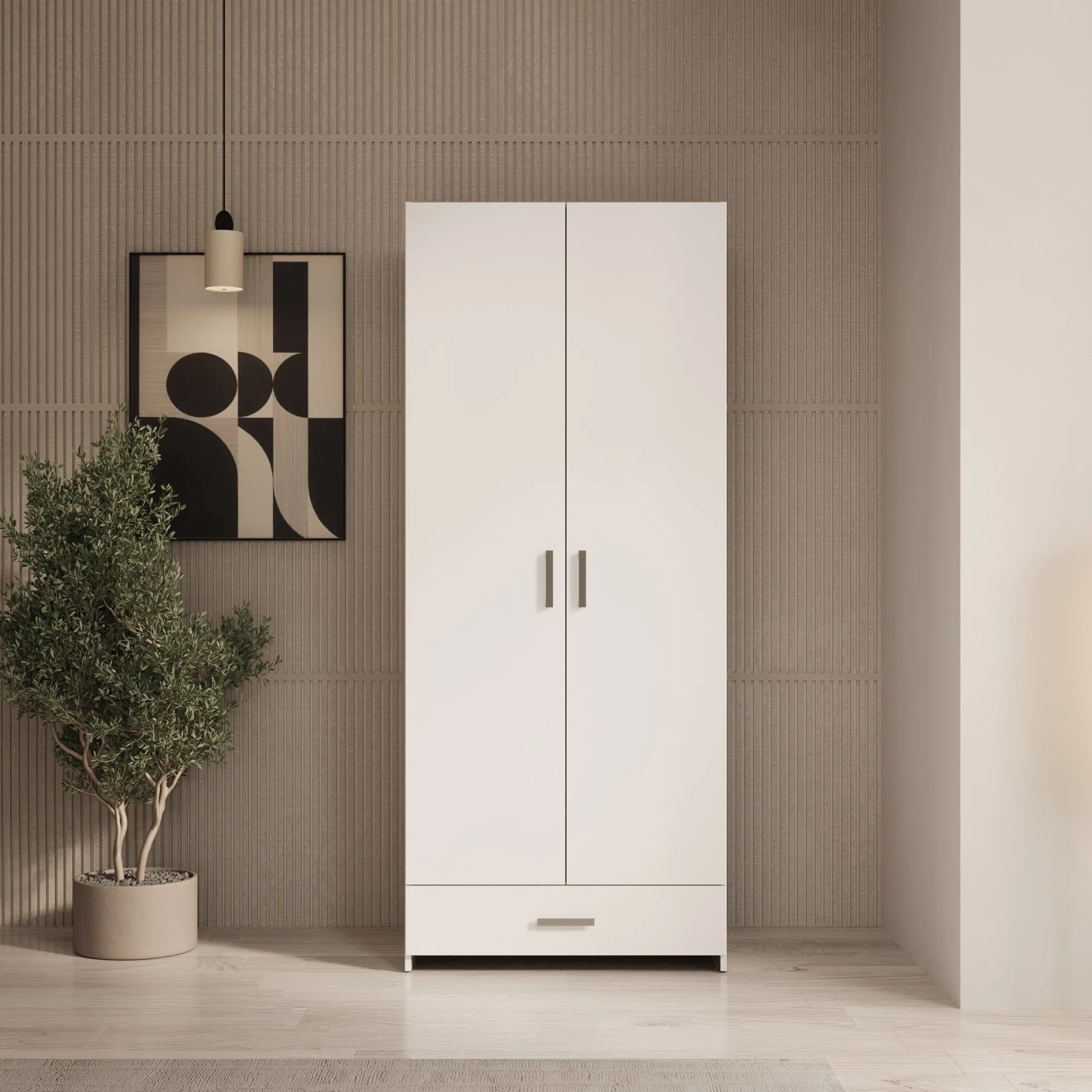 Elario - Kledingkast met 2 deuren - Wit - 80x54x191 cm