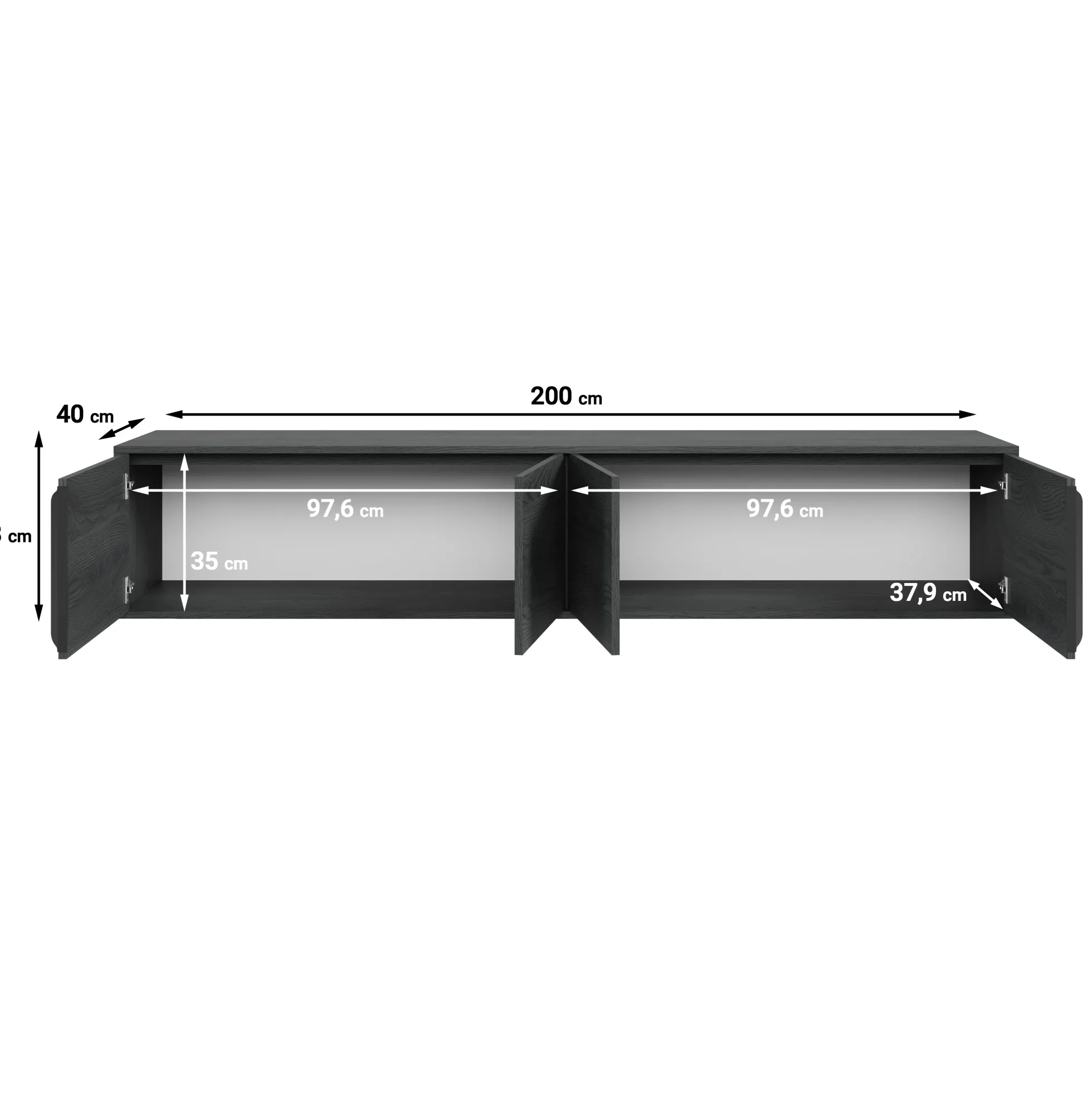 Elora - TV-Meubel met 4 deuren - Grijs eiken - 200 cm