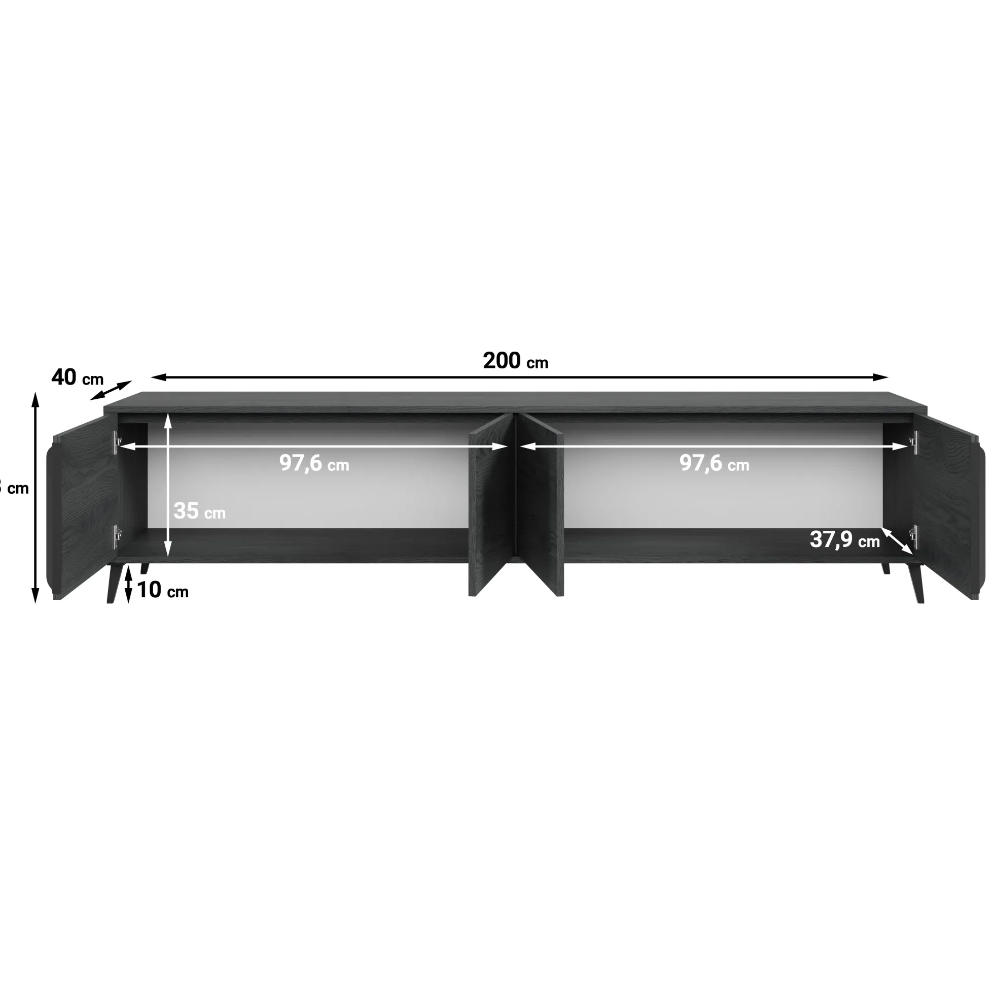 Elora - TV-Meubel met 4 deuren - Grijs eiken - 200 cm