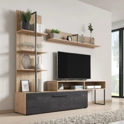 Emerson - Wandmeubel - Zwart/eiken - 205x42x173 cm