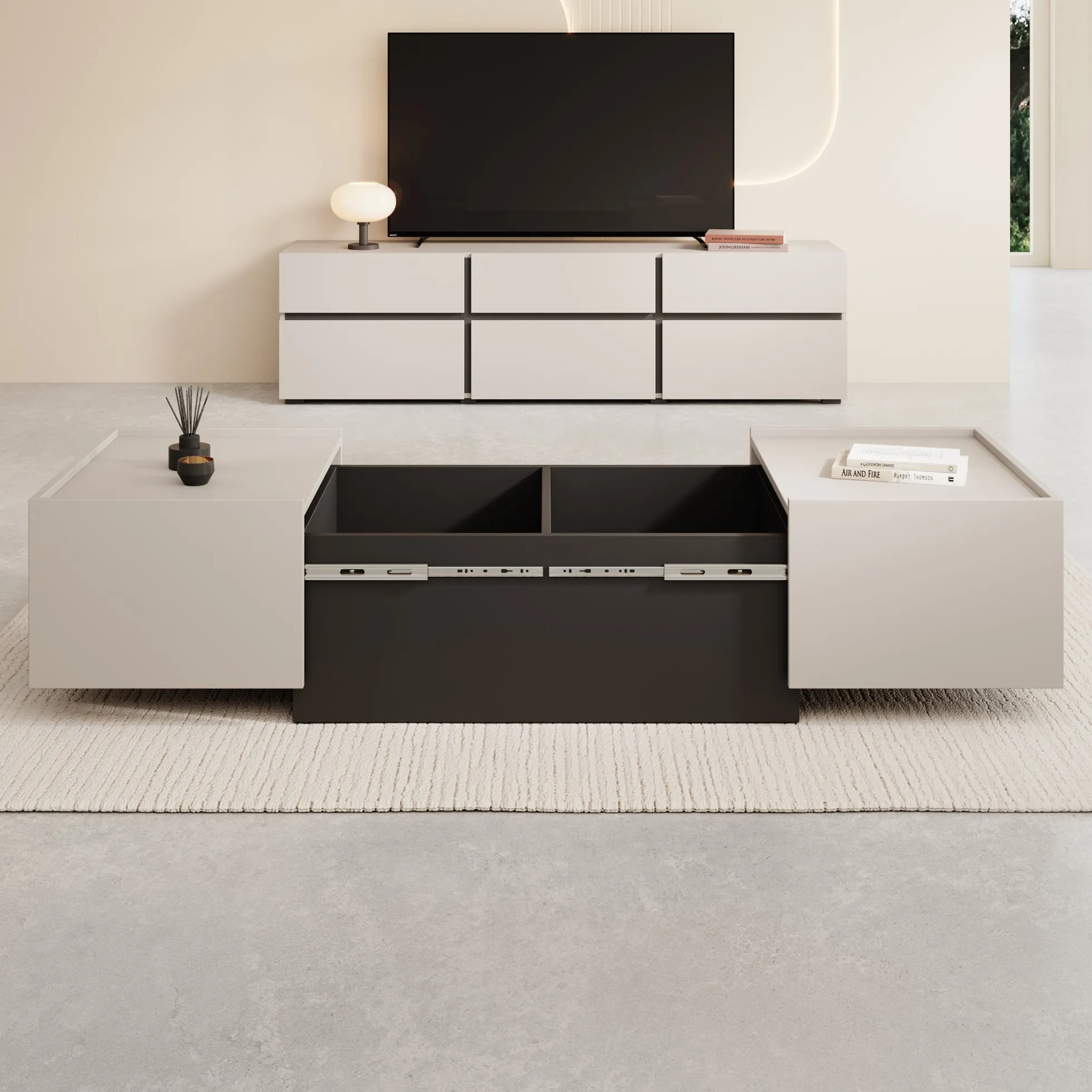 Emino - Salontafel - Beige - 90x58x38 cm