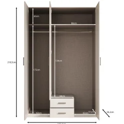 Enzio - Kledingkast 3 deurs - Wit - 133x54x211 cm