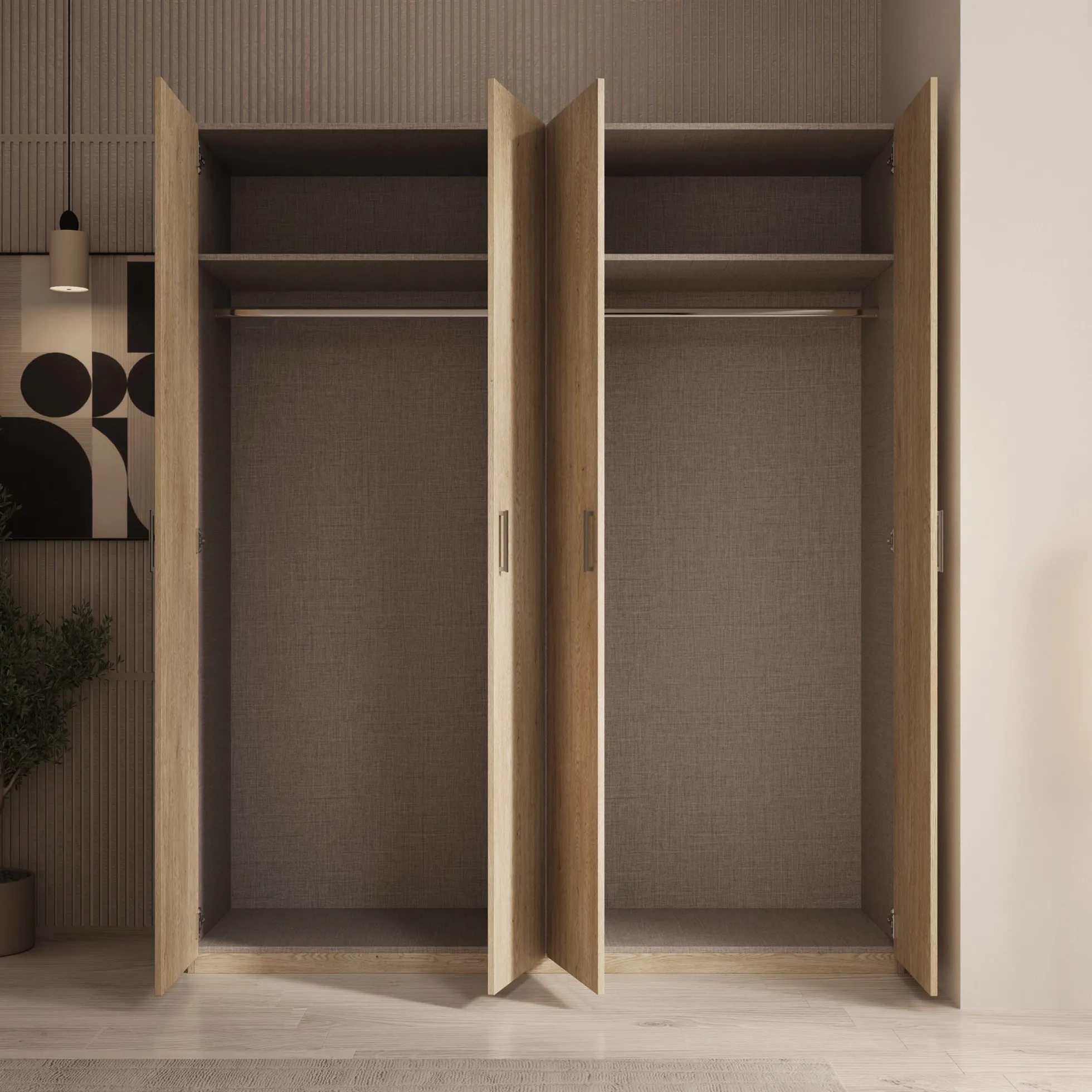 Enzio - Kledingkast 4 deurs - Eikenpatroon - 178x54x211 cm