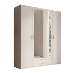 Enzio - Kledingkast 4 deurs met spiegel - Wit - 178x54x211 cm